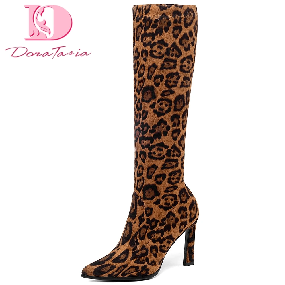 

Doratasia Brand New Knee High Boots Shoes Woman Sexy High Heels Boots Leopard Autumn Winter Women Boots Large Size 34-43
