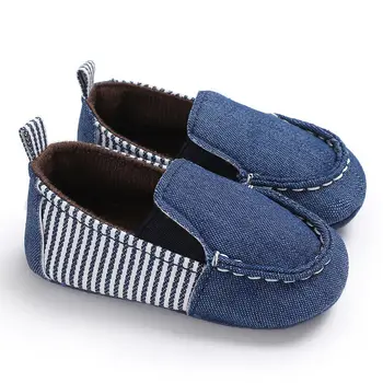

2018 Brand New Newborn Toddler Baby Girls Boys First Walkers Blue Striped Shoes Casual Baby Boys Shoes