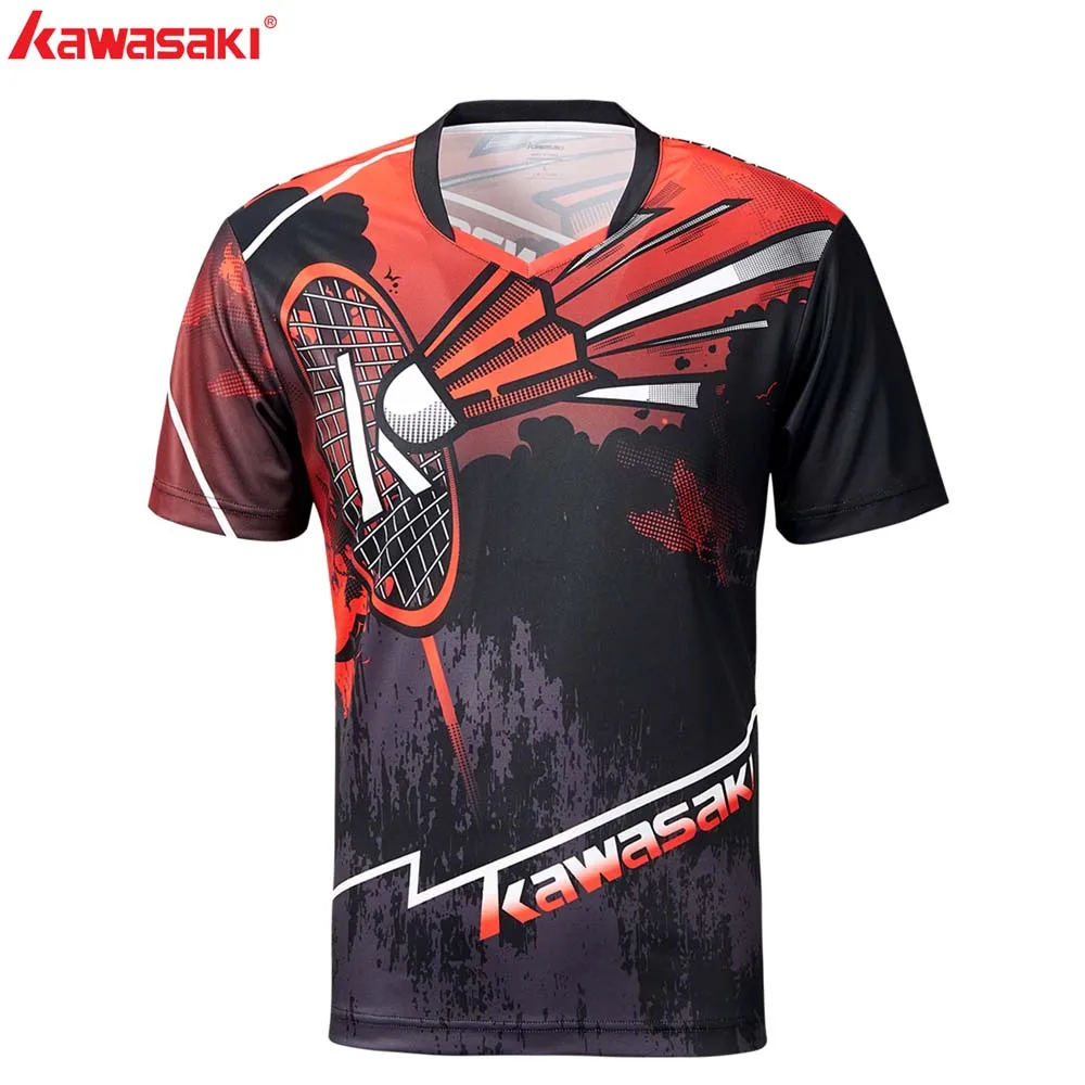Одежда Kawasaki, мужская рубашка для бадминтона, спортивная одежда для бадминтона, v-образный вырез, короткий рукав, анти-пот, для почты, теннисная рубашка, ST-S1105