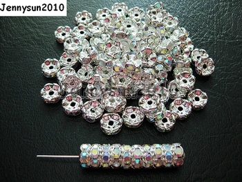 

200pcs/lot 5mm Top Quality Czech Clear AB Crystal Rhinestone Pave Wavy Rondelle Metal Sliver Plated Spacer Loose Beads Jewelry