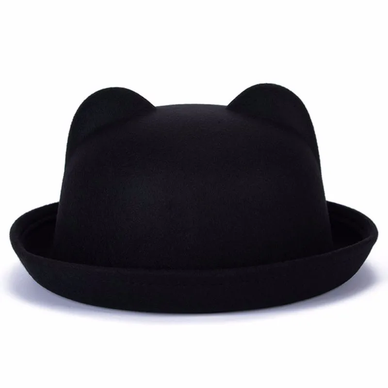 Для женщин леди Vogue шерсть Рог родитель-ребенок котелок Fedora Шапки Дерби Cat Ear пляжные Кепки