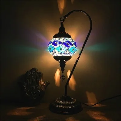 Турецкая мозаичная настольная лампа, винтажный арт-деко, ручной работы, lamparas de mesa, мозаичный стеклянный романтичный светильник для кровати, lamparas con mosaicos - Цвет абажура: DBB