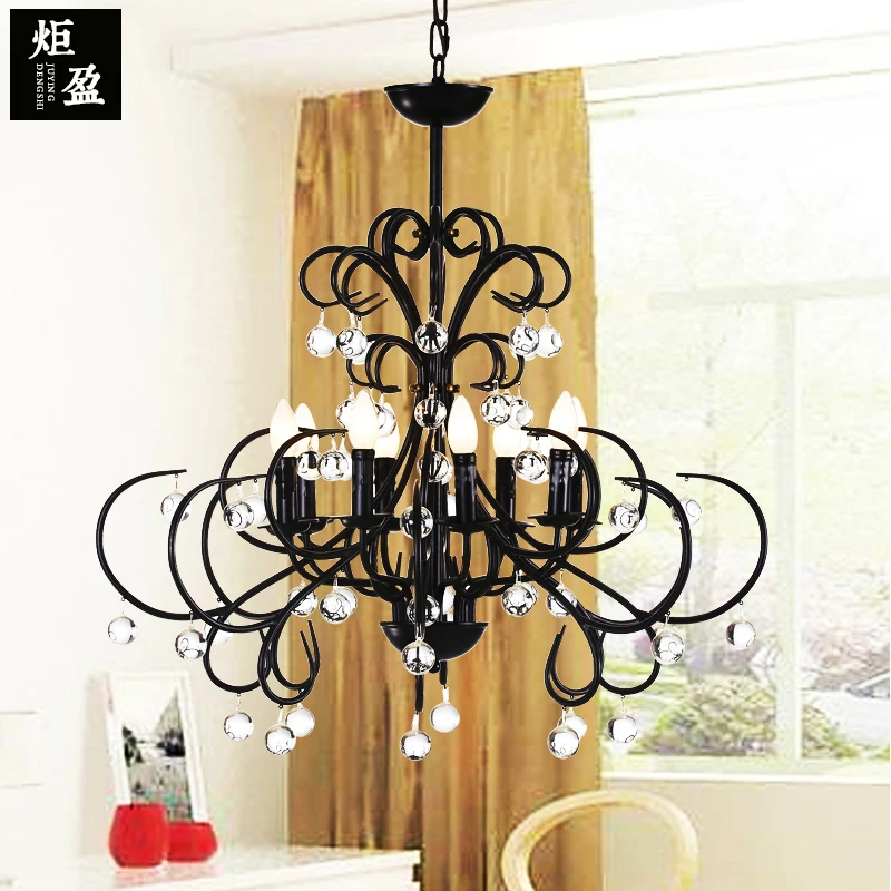 

American country Vintage black color Wrought Iron Chandelier minimalist dining room bedroom