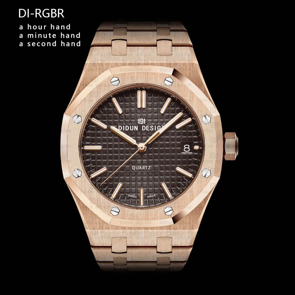 DIDUN Men Watches  Top Brand Luxury Quartz Watch Rosegold Male Fashion Business Watch Shockproof 30m Waterproof Wristwatch