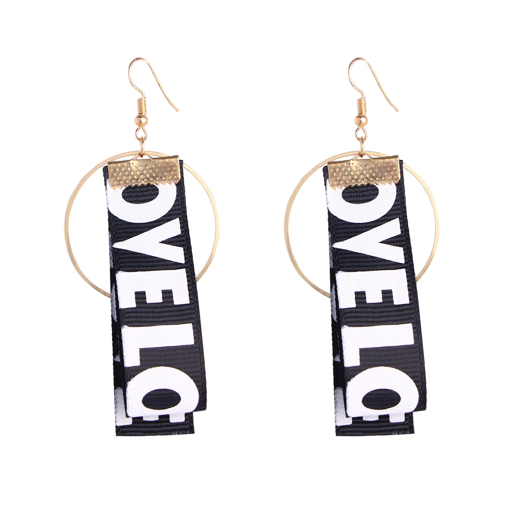 

Trendy Vintage Long Special Love Fabric Earrings Black English Alphabet Geometric Earrings Pendientes Mujer oorbellen brincos