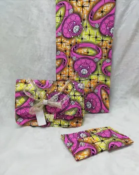 

6Yards Gorgeous fuchsia ring finger style batik wax match african printed big handbag set for party WB25
