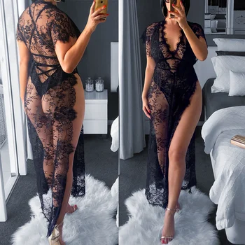 

2018 One Piece Black Lace Sexy Beach Cover Up Dress Women Beach Dress Bikini Cover Up Swimwear Women Cover-up Bikini Cover