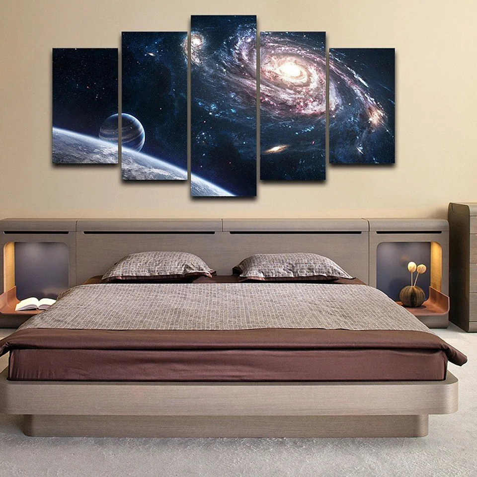 

Art Poster Style Wall Pictures For Living Room 5 Panel Outer Space Planet Abstract Canvas Cuadros Modern Decoration Paintings