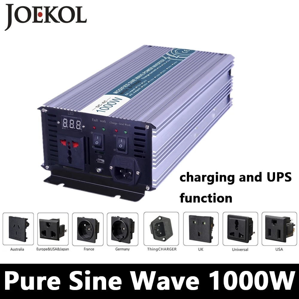 

1000W Pure Sine Wave Inverter,DC 12V/24V/48V To AC110V/220V,off Grid Solar power Inverter,voltage Converter with charger and UPS