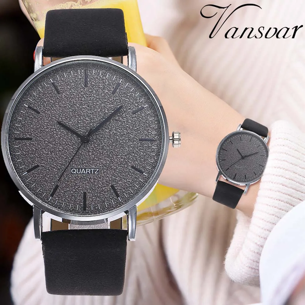 

VANSVAR Unisex Men Women Matte Dial Wristwatch Leather Band Quartz Wrist Watch GDD99