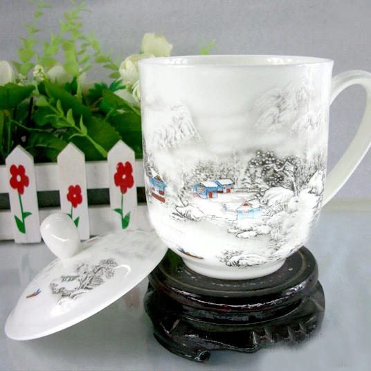 Керамическая чашка, Цзиндэчжэнь костяного фарфора чашка с крышкой, Офисная индивидуальная расписанная чашка