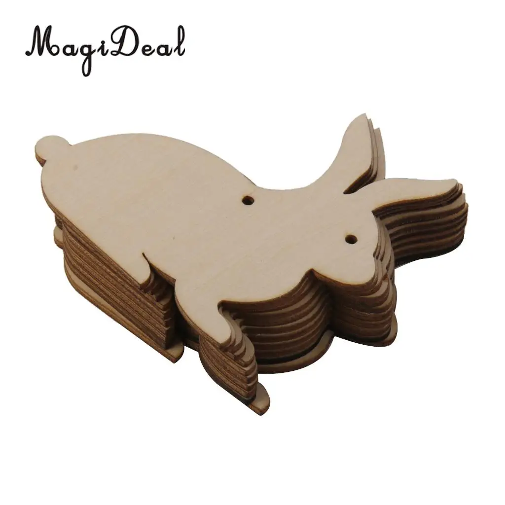 MagiDeal 10 pcs Wooden MDF Rabbit Shape Tags Decoration 8 cm Rabbit Embellishments Crafts Wedding Love Tags String Hanging
