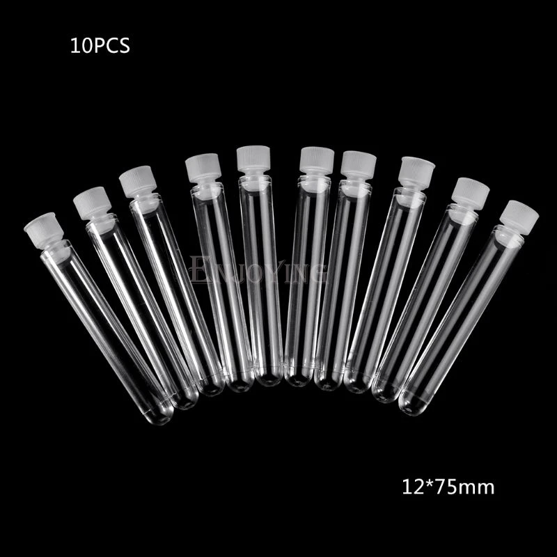 

10Pcs Plastic Test Tube With Cap 12x75mm U-shaped Bottom Long Transparent Test Tube Lab Supplies