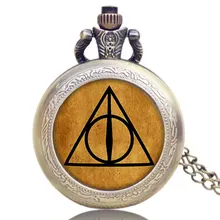 Горячие Бронзовый стимпанк лунный треугольник Дары смерти кварцевые карманные часы Для мужчин Для женщин мальчиков Цепочки и ожерелья подвеска Relogios подарки
