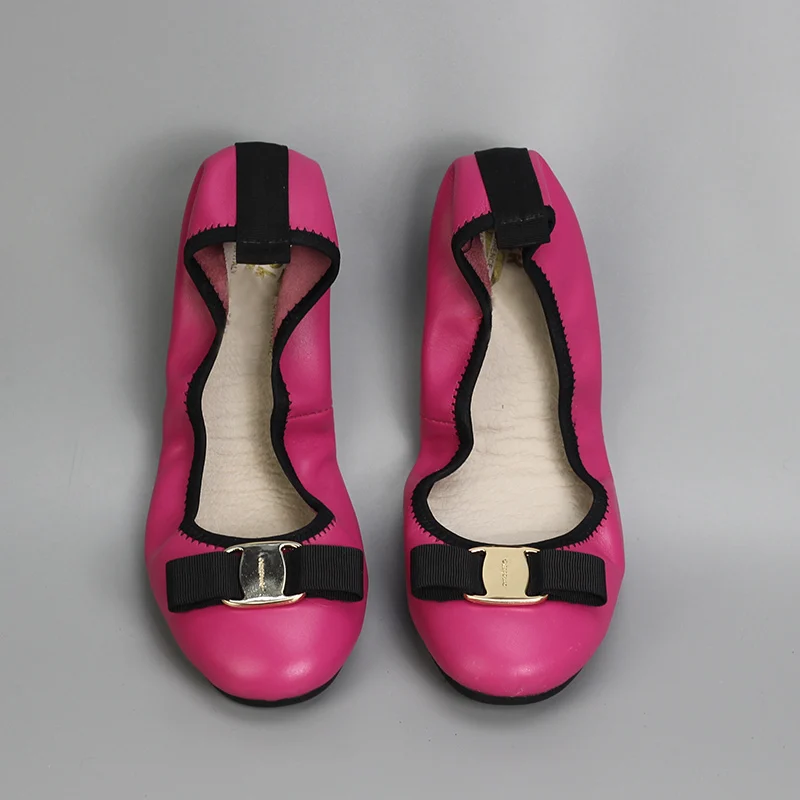 

Free Shipping Bowknot Genuine Leather Flat Heel Single Shoes Fashion Ballet Flats Brand Mother Shoe Ladies Soft Bottom Work Shoe