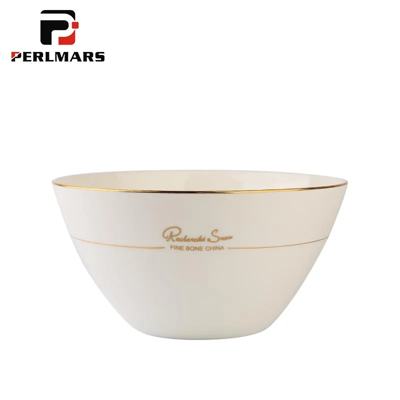 

9 Inch Brief Gold Border Bone china Large Soup Noodles Bowl Household Ceramic Dinnerware Salad Fruit Bowls Tableware Gifts