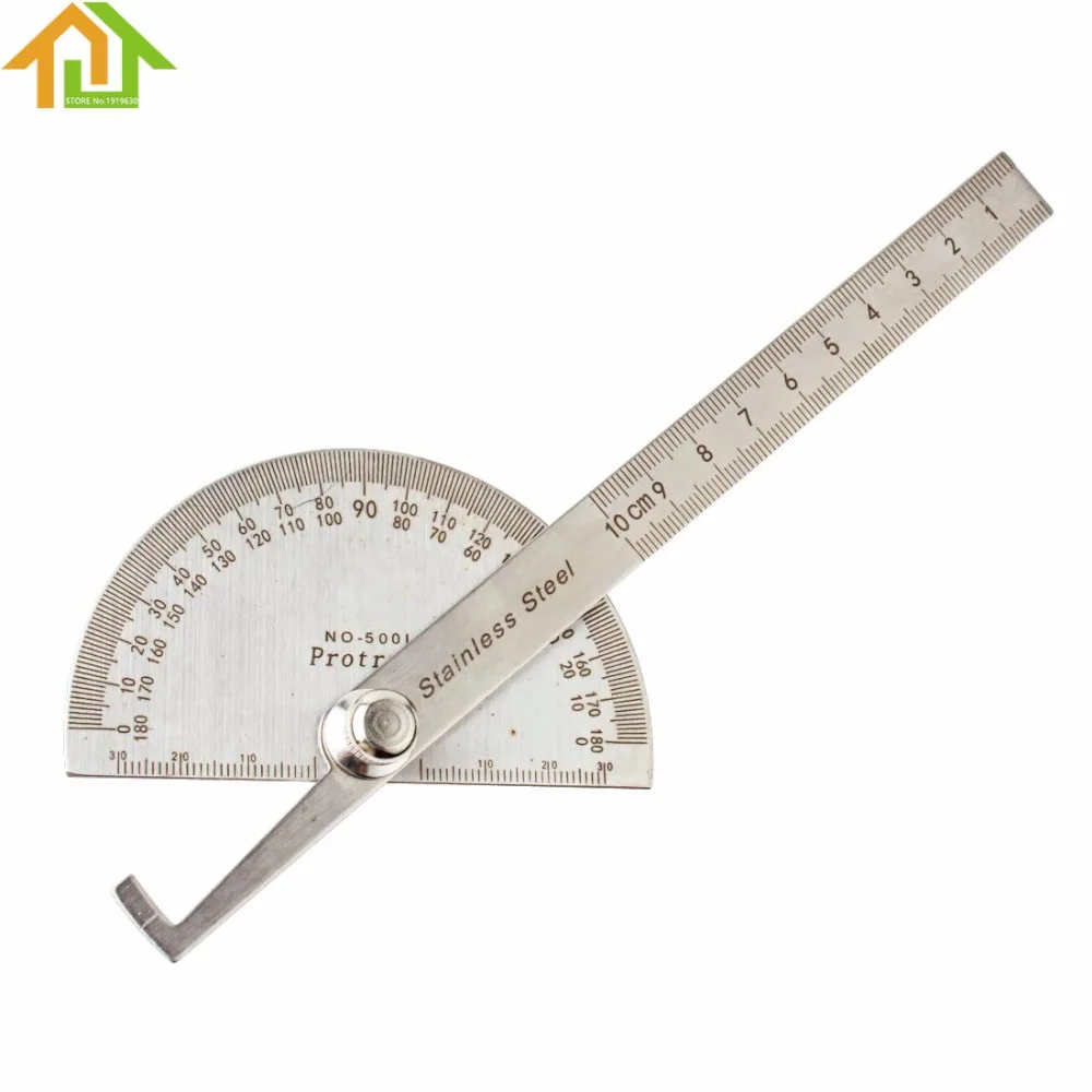 Stainless Steel Protractor Round Head Angle Rule Finder Craft Arm Ruler Tool