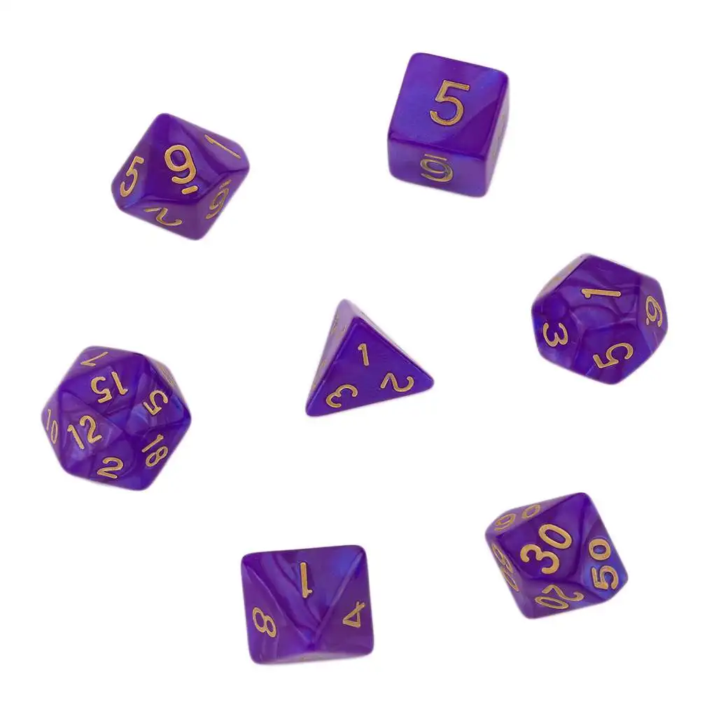 

New Hot! Bright purple Color 7 Pcs Set Creative Multi-Faceted Pearl Gemmed Acrylic Dice16-20mm D4 D6 D8 D10 D12 D20