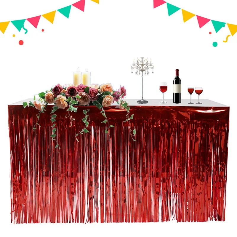 

New Colorful Tassel Table Skirt Plastic Table Skirts Banquet Wedding Hotel Party Festival Decoration Table Skirts 274x74cm