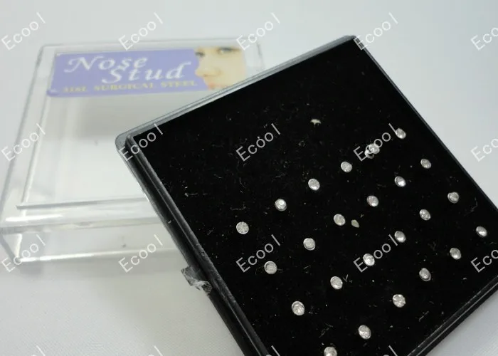 

48Pcs Whole 316LNose Rings Surgical Steel Crystal Nose Studs For Women Jewelry Bulk Lots LR225