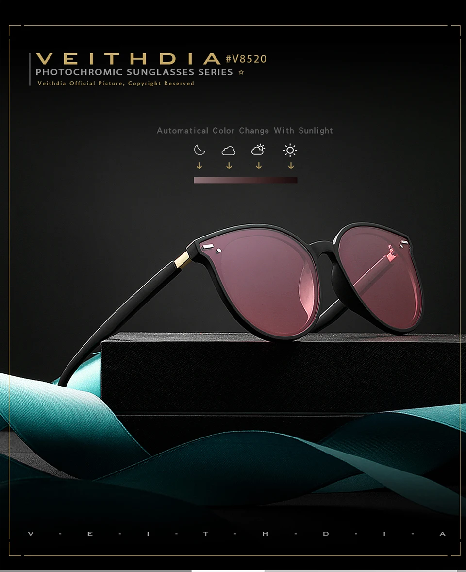 VEITHDIA Photochromic Polarized Sunglasses Vintage Day Night Sunglasses For Women Eyewear