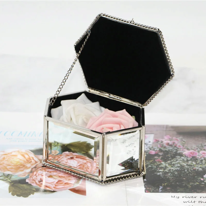 Европейская шестиугольная стеклянная шкатулка для украшений, креативная мягкая декоративная коробка для украшений, простой подарок