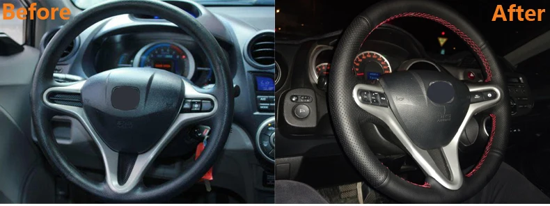 Honda Fit City Jazz 2009 2010 2011 2012 2013 Honda Insight 2010-2014 Black Artificial Leather Steering Wheel Covers-8