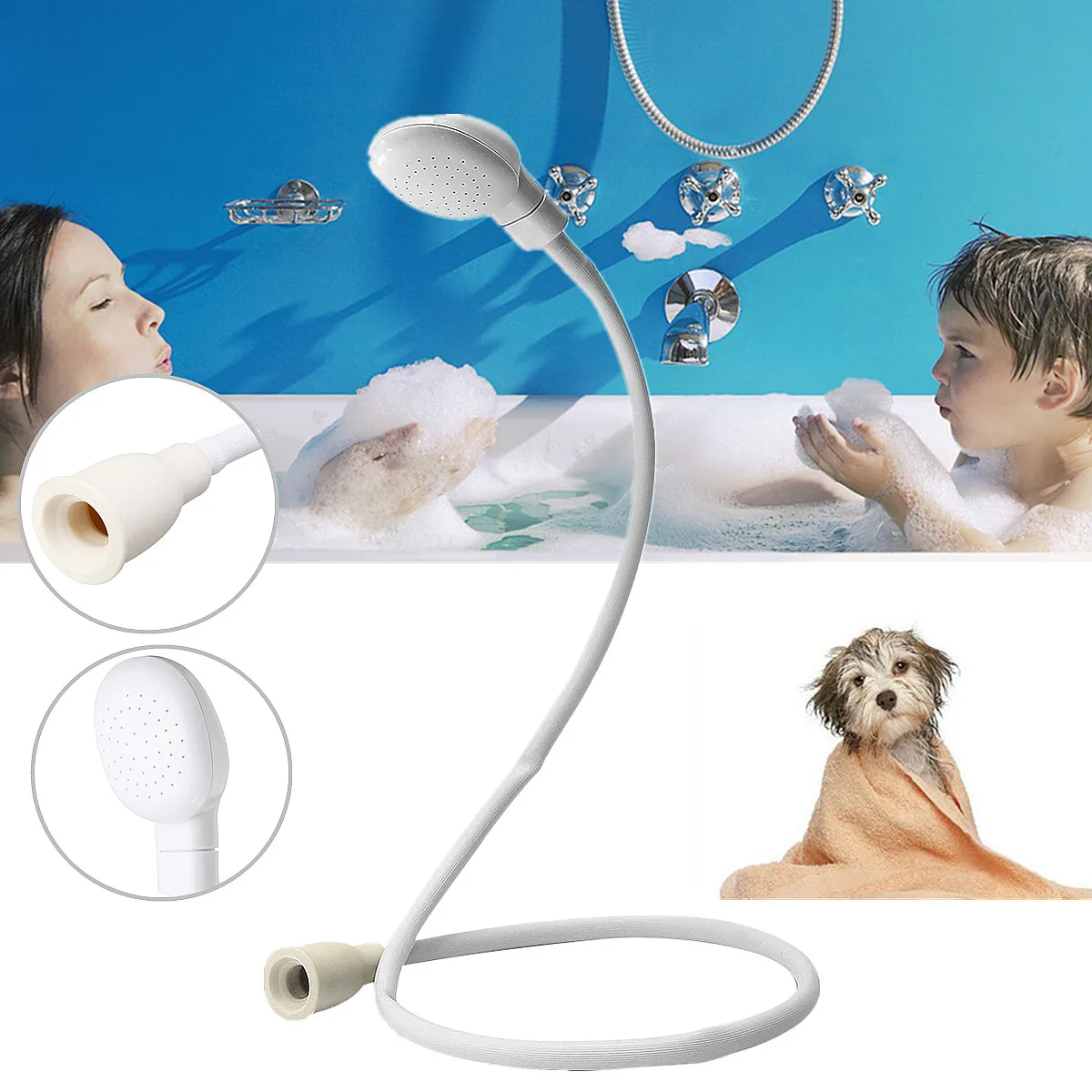 Pet Dog Shower Spray Hose Indoors Bath Tub Sink Faucet Tap Washing