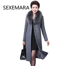 Новинка 2018New, женское длинное шерстяное пальто среднего возраста, зимнее, высокое качество, меховой воротник, зимние куртки и пальто, элегантное, теплое пальто Female267