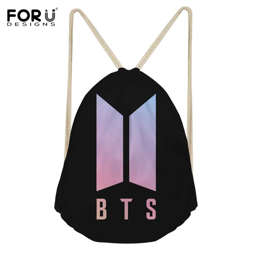 

FORUDESIGNS Women's Cartoon BTS Print Drawstring Bag Lightweight Casual Teenager Girls Cute Drawstring Backpack Feminina Mochila