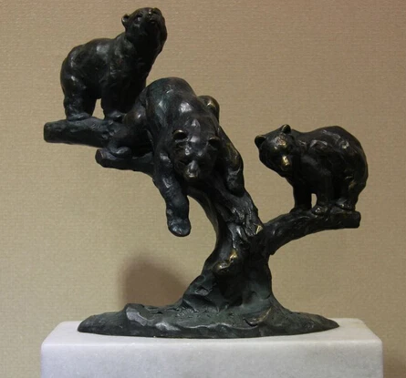 

shitou 003181 Art Figurine Pure Bronze Copper Three Bear Artwork Marble Base Sculpture Statue