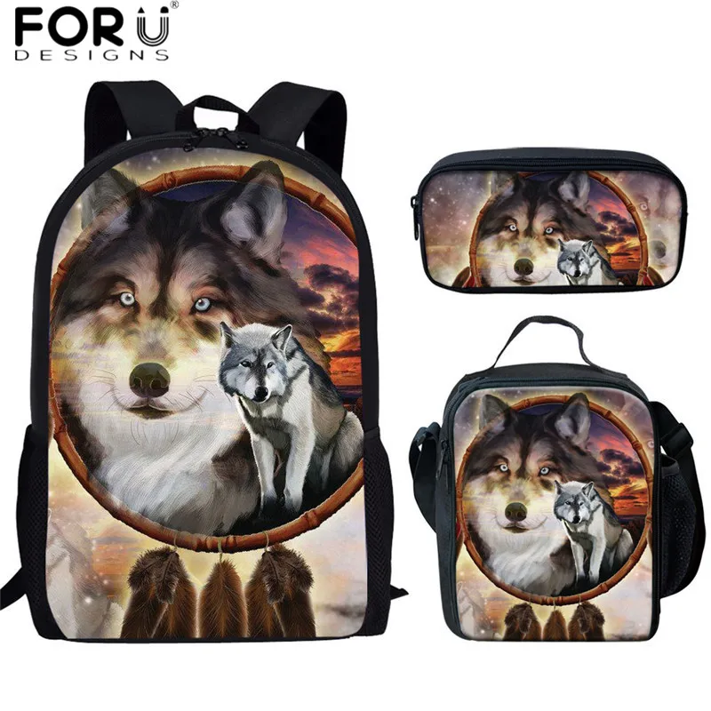 FORUDESIGNS/животных волка 3D принт школьные сумки для подростков мальчиков огромный
