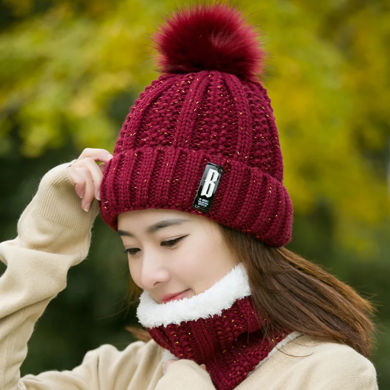 winter hat winter cap knit hat women cap+ scarf Knitted Women's Hats wool hat