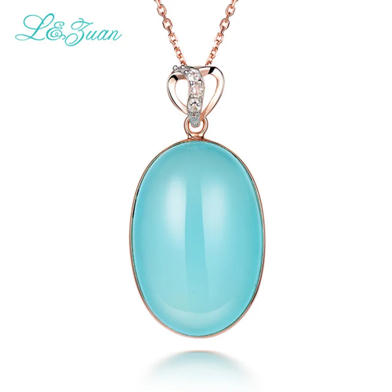 

Noble 925 Sterling Silver Pure Natural Chalcedony Blue Stone Necklace & Pendant For Woman Gift With Silver Chain Joyeria fina