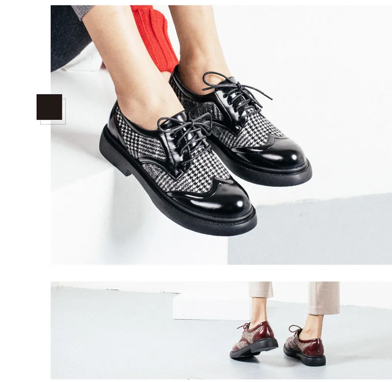 Women Oxford Luxury Brogue Shoes Women Designers Lace Up FLock+Leather Office Lady Shoes Platform Casual Oxford Shoes For Women (40)