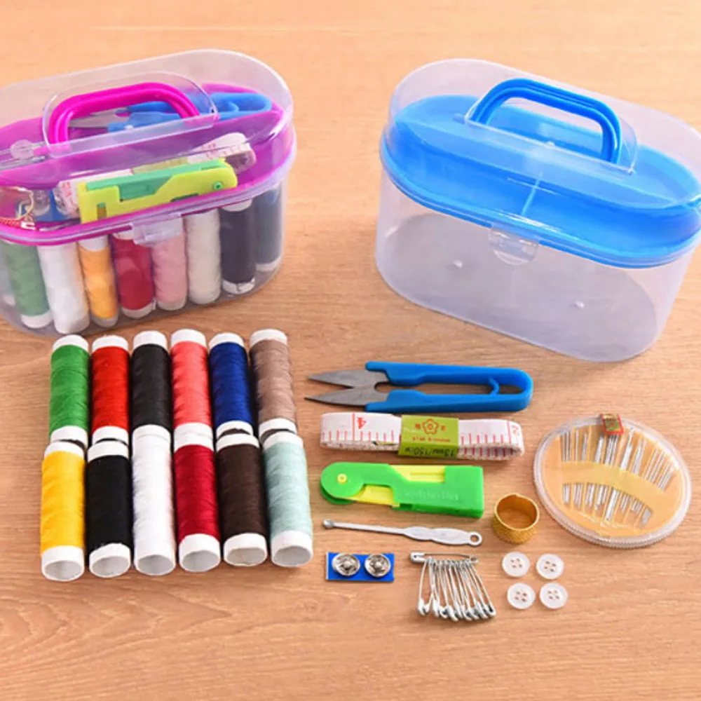 

Dropshipping 1 Pc Storage Box Sewing kit Thread Threader Needle Tape Measure Scissor Storage Box Sewing Kit For Home Travel