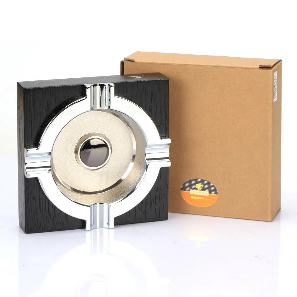 

COHIBA Wooden Cigarette Ashtray Home Cigar Ashtrays 4 Finger Holder Square Office Table Metal Smoking Ash Tray