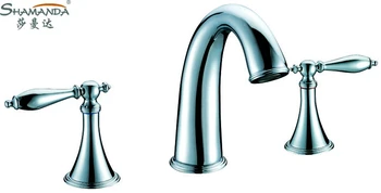 

Free shipping-solid brass chrome finishing hot and cold 3 holes 2 handles round basin faucet mixer taps-wholesale-2415