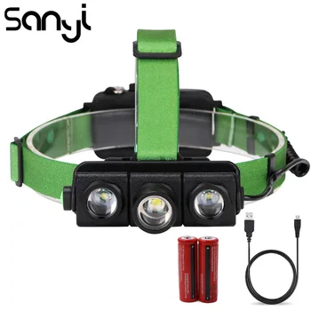 

SANYI 1 * T6+ 2 * XPE Headlamp Strong Bright 4 Modes Flashlight Forehead LED USB Rechargeable by 2*18650 Battery Headlight