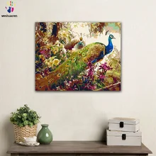 DIY цветные картины по номерам с цветами Цветущая богатая картина "Павлин" Рисунок Живопись по номерам Обрамленный дом