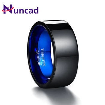 

Hot Sales Classic 10MM Wide Plating Black Matte Surface Tungsten Carbide Wedding Band Ring Jewelry Inside With Blue Color