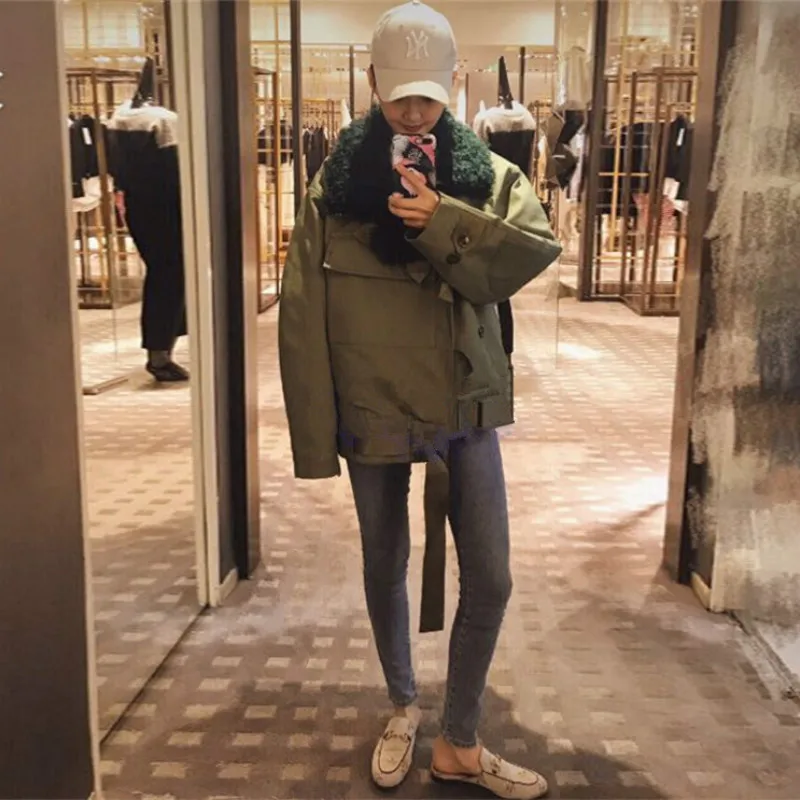 

Winter Fashion Warm Lambs Hair Collar Short Chic Cotton Coat Thickened Loose Original Oversize Cotton Jacket Coat Woman Parkas