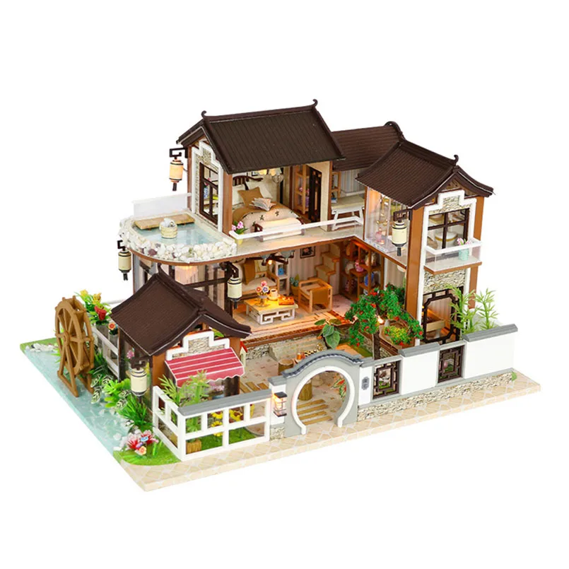 Diy деревянный дом для кукол мигает креативная архитектурная модель Кукольный дом мебель аксессуары игрушка подарок на день рождения подарки
