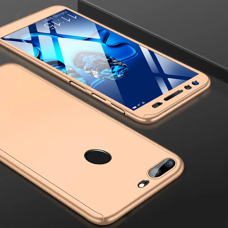 360 градусов полный чехол для телефона Huawei Nova 2 2s 3 3i 3e P смарт-экран протектор телефона крышка Honor V9 Play 10 Lite чехол - Цвет: Gold