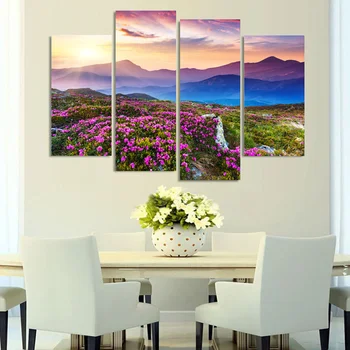 

Sale Paintings 4 Pieces Modern Wall Painting Flowers Mountain Landscape Home Art Picture Paint On Canvas Prints Modular