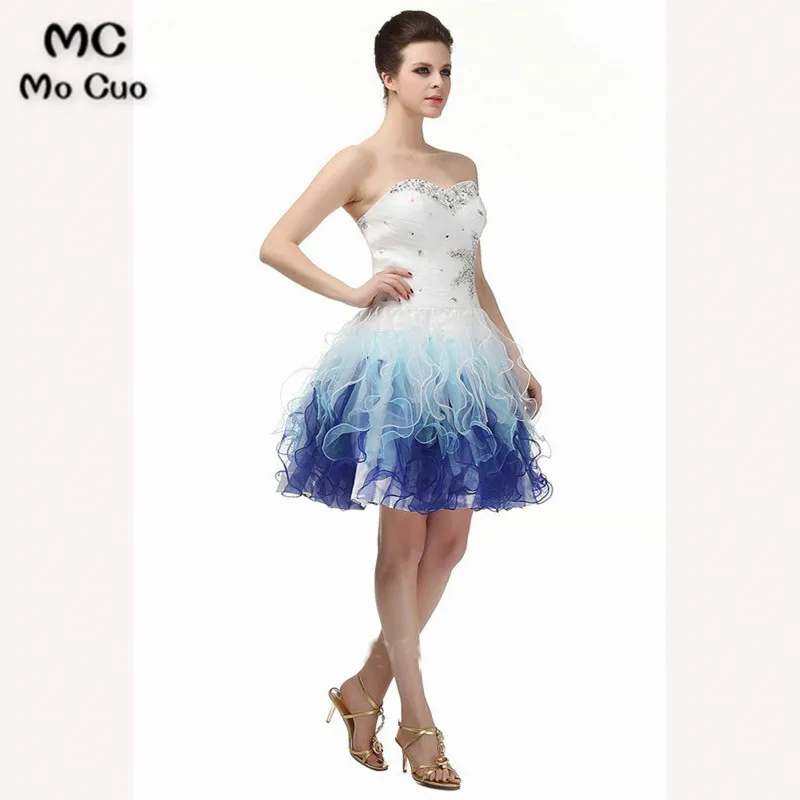 Fantastic Ball Strapless White Blue Ombre Ruffle Short Homecoming Prom Dress6 