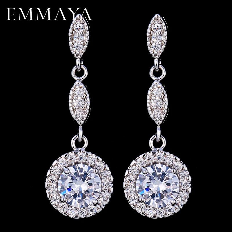 

EMMAYA Design Round Cut Clear AAA Cubic Zirconia Water Drop Earrings for Women