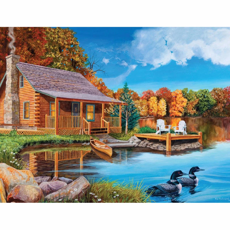 Full square/Round Diamond Painting Cross Stitch lake house scenery mosaic kits Embroidery home Decor gift | Дом и сад