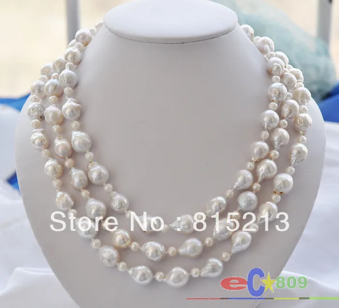 

ddh00984 3row 13mm almost round white KESHI REBORN PEARL necklace 28% Discount (A0322)