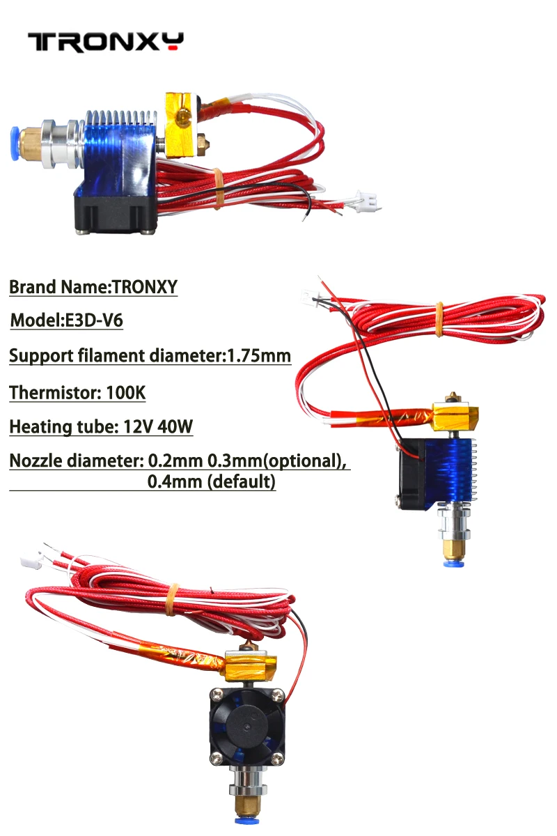 

3d printer Bowden wade Extruder nozzle E3D V6 J-head Hotend with Cooling Fan for 1.75mm/3.0mm filament 0.2/0.3/0.4
